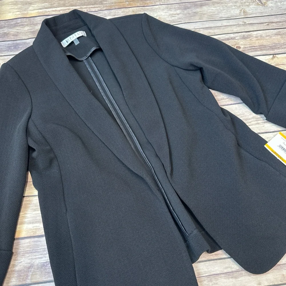 Kasper Women's Petit Black Crosshatch Shawl Collar Open Front Jacket Size PS